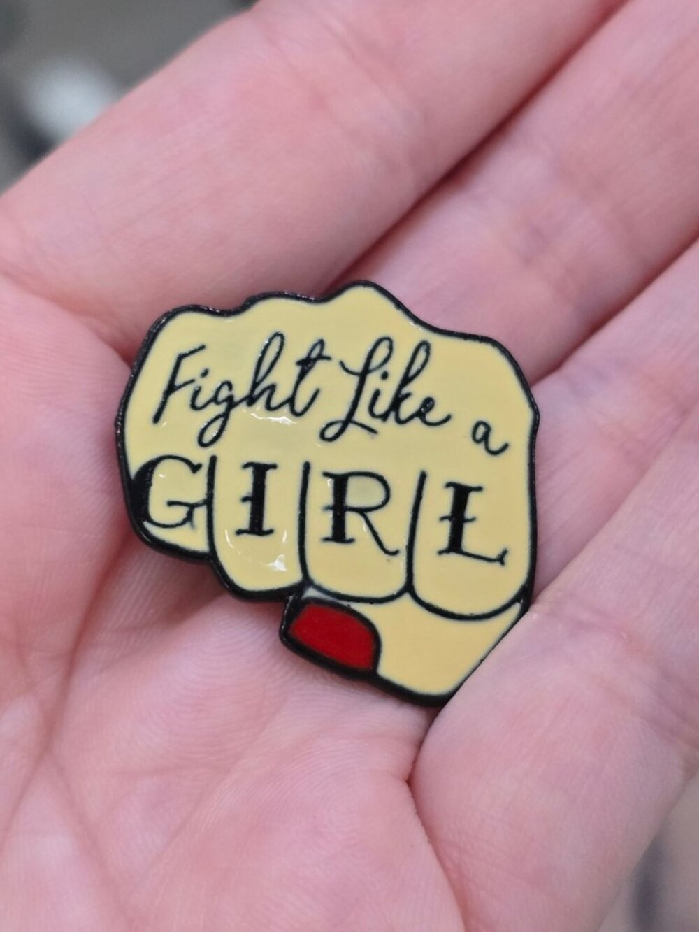 Feminist ✦ Fight Like a Girl Enamel Pin ✦ Black White Red Empowerment Graphic - Picture 3 of 4